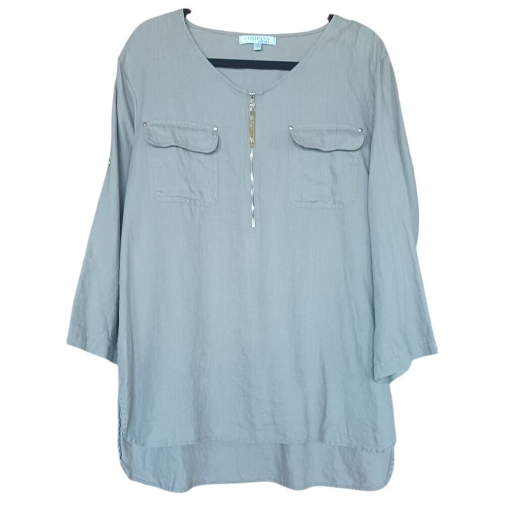 Company Ellen Tracy Beige Linen Tunic Women's XL Gold Zipper and Tassel, Pockets